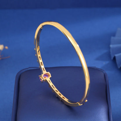 Irregular Inlay Zircon Copper Bangle For Women With Electroplated Gold Plating Process
