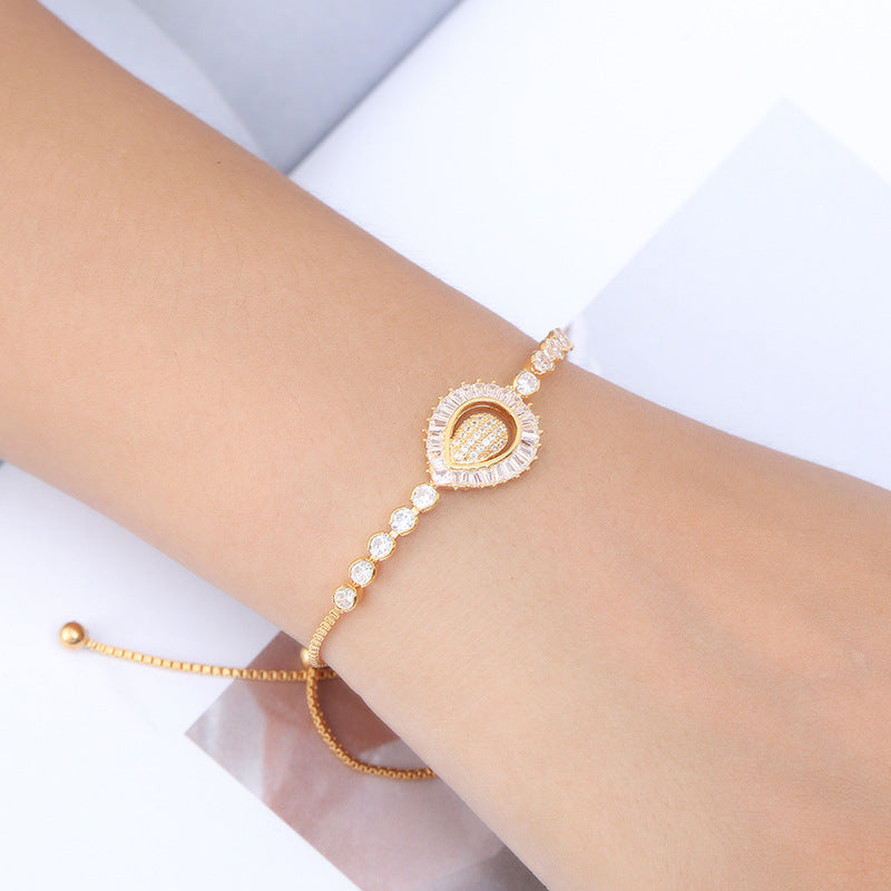 Water Droplets Bracelet For Women With Electroplated Copper And Rhinestone Inlay
