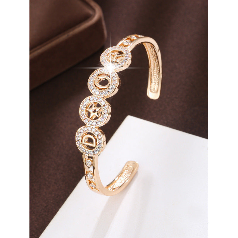 Simple Style Letter Bangle In Gold Electroplated Copper, 1 PCS Package