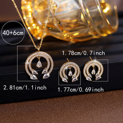 Women’s Star Necklace Jewelry Set In Platinum Plated Copper With Zircon Inlay, 2 Pieces Set