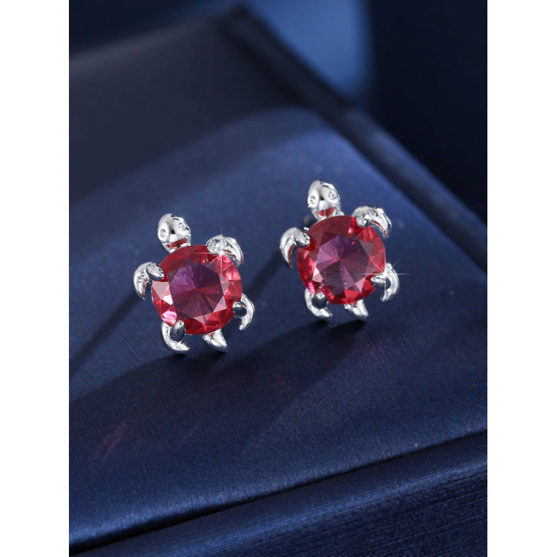 Cute Tortoise Stud Earrings For Women In Gold Copper With Zircon Inlay