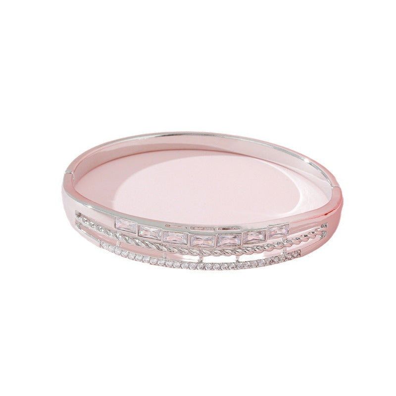 Round Braid Bangle For Women In Copper With Silver Plated Electroplated Finish Featuring Zircon Inlay