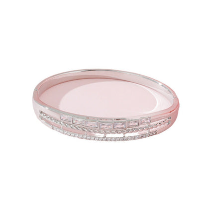 Round Braid Bangle For Women In Copper With Silver Plated Electroplated Finish Featuring Zircon Inlay