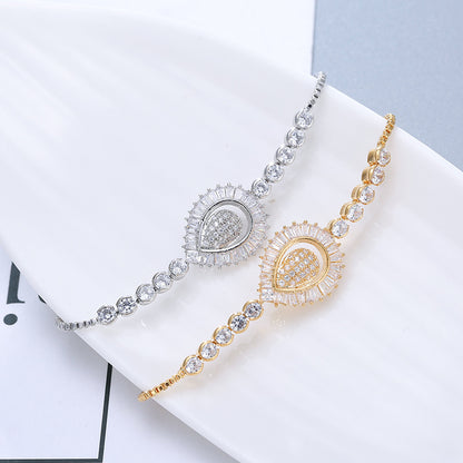 Water Droplets Bracelet For Women With Electroplated Copper And Rhinestone Inlay
