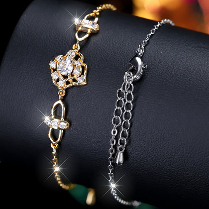 Simple Style Flowers Copper Bracelet For Women With Zircon Inlay In Gold
