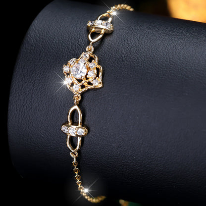 Simple Style Flowers Copper Bracelet For Women With Zircon Inlay In Gold