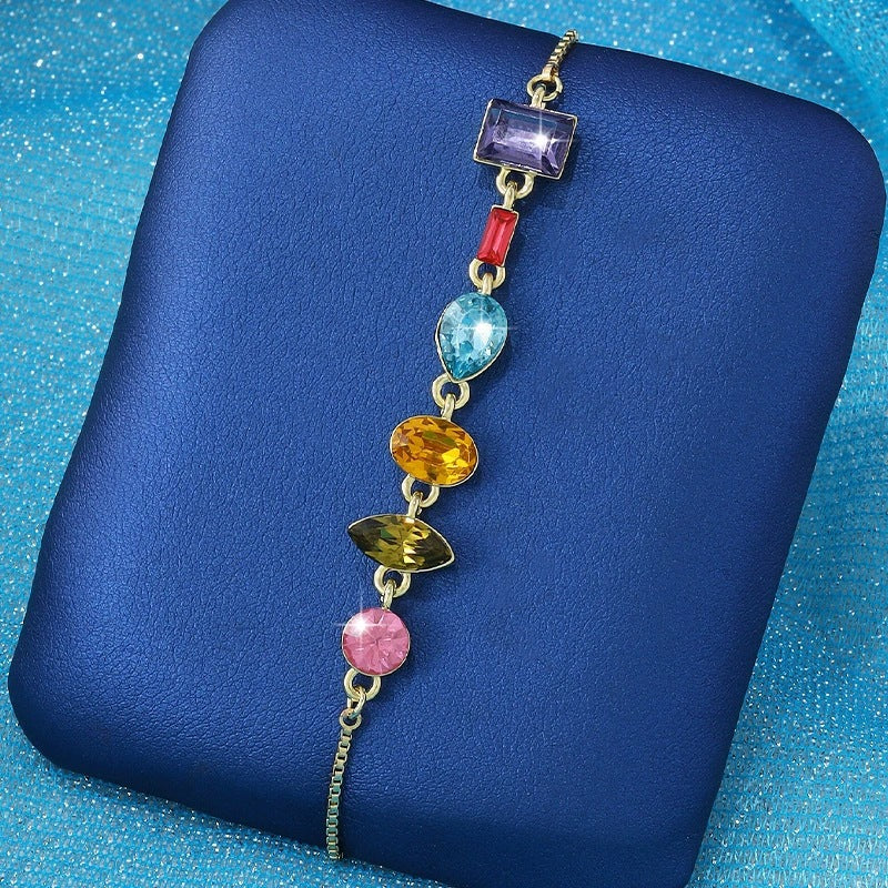 Irregular Copper Slider Chain Bracelet For Women In Multicolor