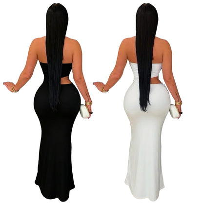 Elegant Solid Color Sleeveless Tube Bra Sheath Dress In Polyester With Maxi Long Dress Length