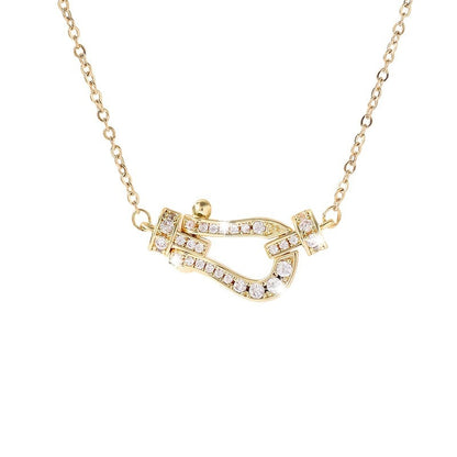 Horseshoe Pendant Necklace For Women With Copper Pendant And Titanium Steel Cable Chain, Electroplated Finish