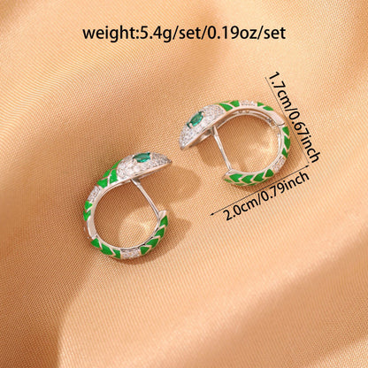 White Snake Earrings For Women Featuring Copper Ear Pins And Zircon Inlay