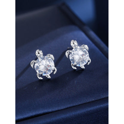 Cute Tortoise Stud Earrings For Women In Gold Copper With Zircon Inlay