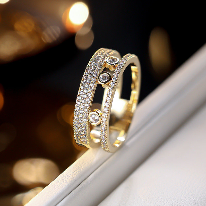 Round Electroplated Copper Ring For Women With Zircon Inlay In Gold Color