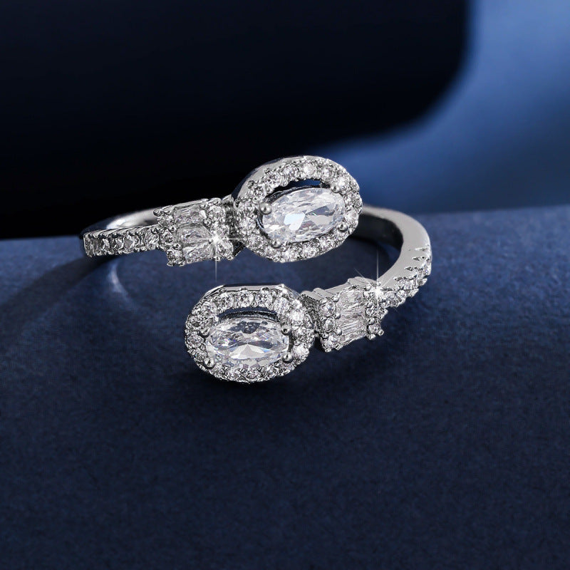 Oval Open Ring For Women In Copper With Zircon Inlay, Available In Gold