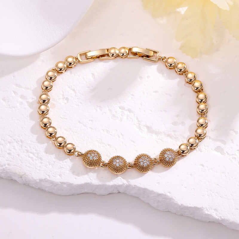 Simple Style Flowers Bracelet For Women In Electroplated Copper With Zircon Inlay