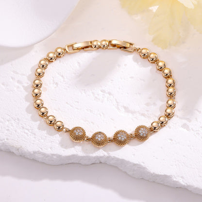 Simple Style Flowers Bracelet For Women In Electroplated Copper With Zircon Inlay