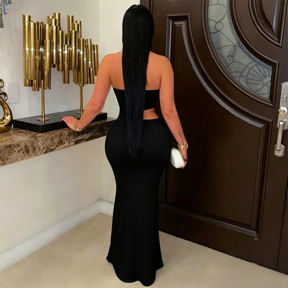 Elegant Solid Color Sleeveless Tube Bra Sheath Dress In Polyester With Maxi Long Dress Length