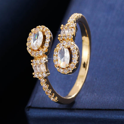 Oval Open Ring For Women In Copper With Zircon Inlay, Available In Gold
