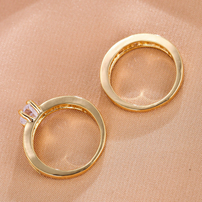 Sweet Geometric Open Rings For Women, Waterproof Non Tarnish Copper With Electroplated Gold Plating And Zircon Inlay