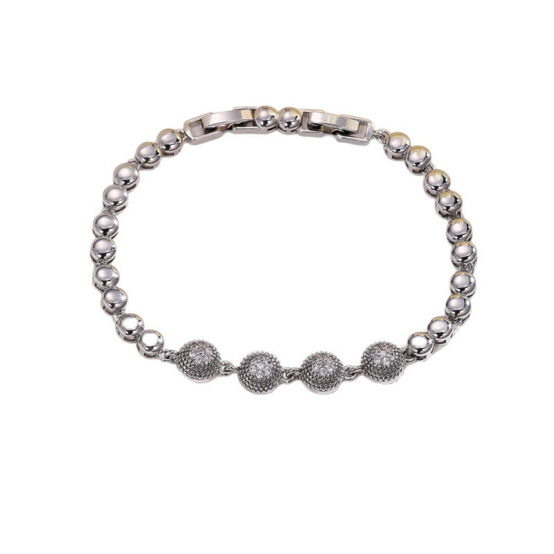 Simple Style Flowers Bracelet For Women In Electroplated Copper With Zircon Inlay