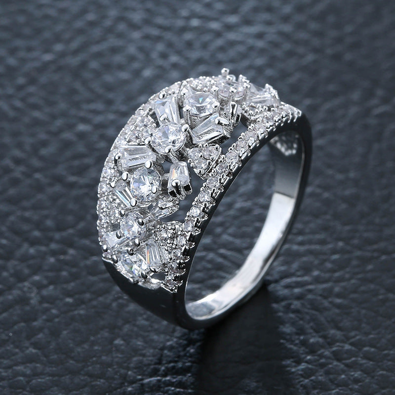 Square Copper Ring For Women With Real Gold Plated Electroplated Finish Featuring Zircon Inlay