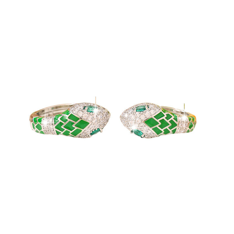 White Snake Earrings For Women Featuring Copper Ear Pins And Zircon Inlay