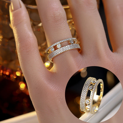 Round Electroplated Copper Ring For Women With Zircon Inlay In Gold Color