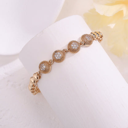 Simple Style Flowers Bracelet For Women In Electroplated Copper With Zircon Inlay