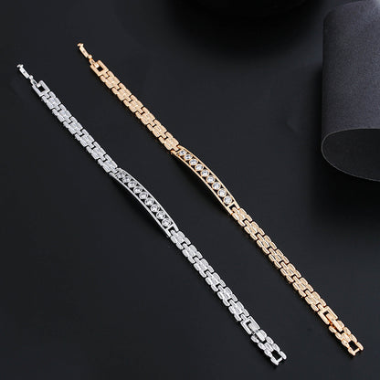 Gold Electroplated Copper Bangle With Rhinestone Inlay, 1 PCS Package