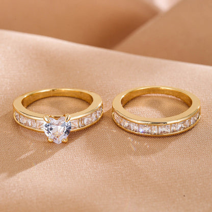 Sweet Geometric Open Rings For Women, Waterproof Non Tarnish Copper With Electroplated Gold Plating And Zircon Inlay