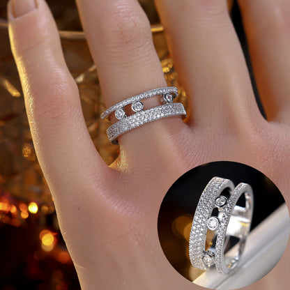Round Electroplated Copper Ring For Women With Zircon Inlay In Gold Color