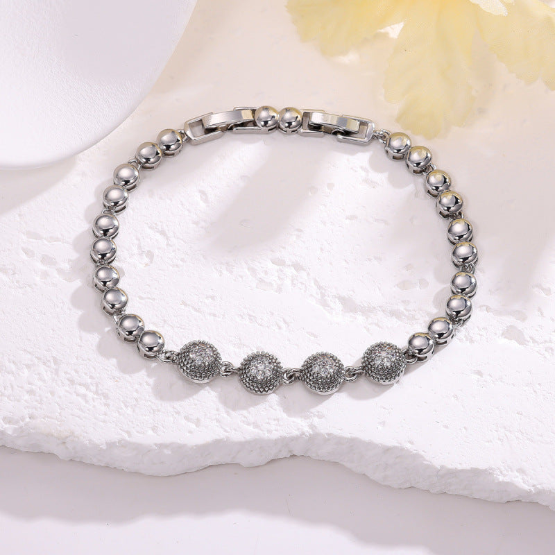 Simple Style Flowers Bracelet For Women In Electroplated Copper With Zircon Inlay