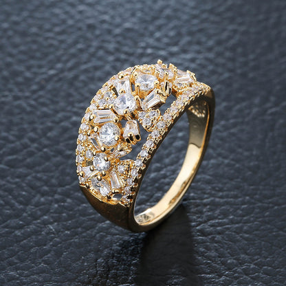 Square Copper Ring For Women With Real Gold Plated Electroplated Finish Featuring Zircon Inlay