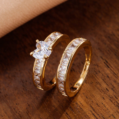 Sweet Geometric Open Rings For Women, Waterproof Non Tarnish Copper With Electroplated Gold Plating And Zircon Inlay