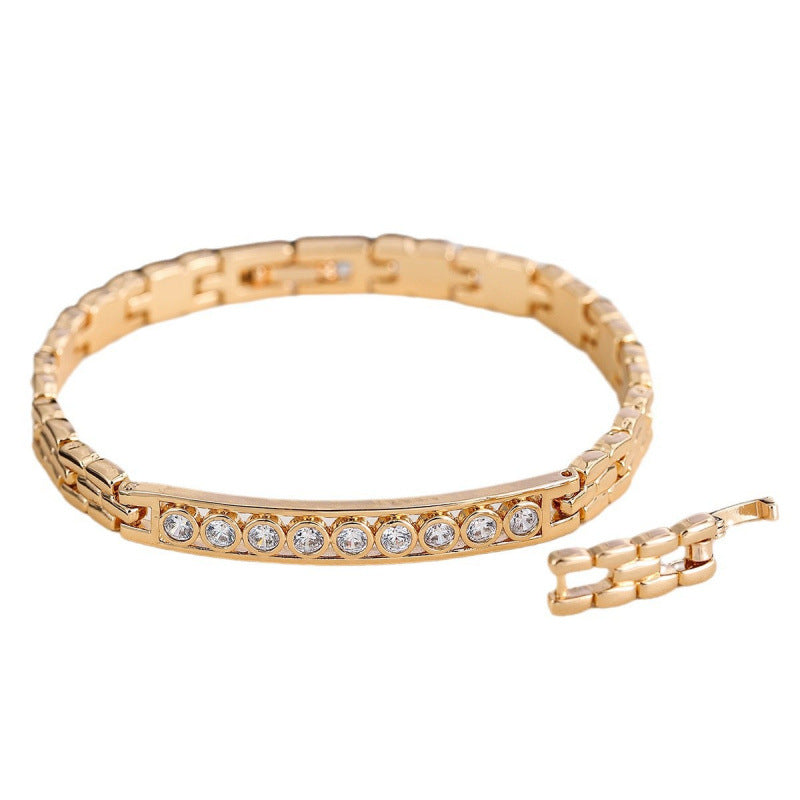 Gold Electroplated Copper Bangle With Rhinestone Inlay, 1 PCS Package