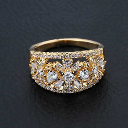 Square Copper Ring For Women With Real Gold Plated Electroplated Finish Featuring Zircon Inlay