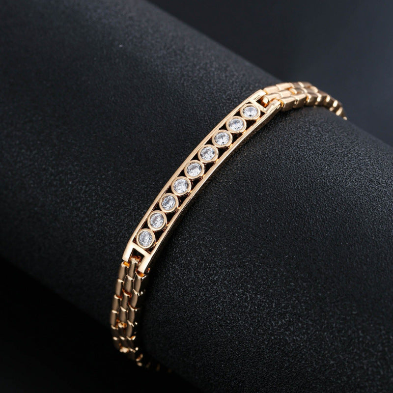 Gold Electroplated Copper Bangle With Rhinestone Inlay, 1 PCS Package