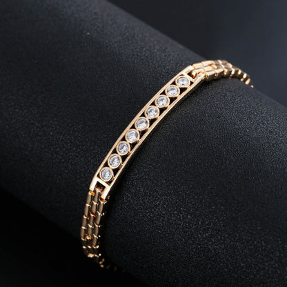 Gold Electroplated Copper Bangle With Rhinestone Inlay, 1 PCS Package