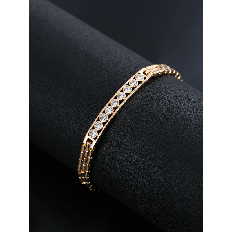 Gold Electroplated Copper Bangle With Rhinestone Inlay, 1 PCS Package