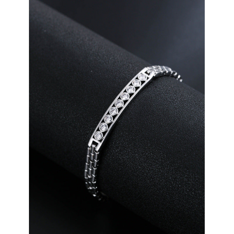 Gold Electroplated Copper Bangle With Rhinestone Inlay, 1 PCS Package