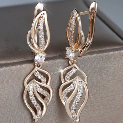 Leaves Clip Earrings For Women With Bezel Setting, Copper Studs, And Rhinestone Inlay