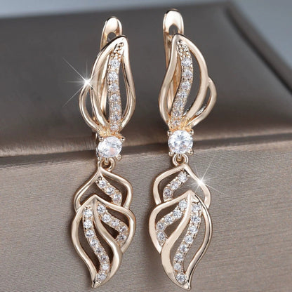 Leaves Clip Earrings For Women With Bezel Setting, Copper Studs, And Rhinestone Inlay