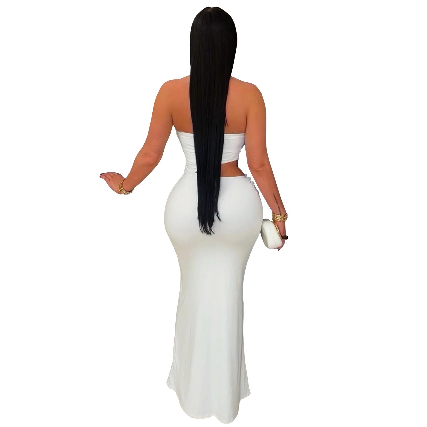 Elegant Solid Color Sleeveless Tube Bra Sheath Dress In Polyester With Maxi Long Dress Length