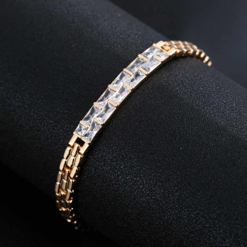 Copper Bangle With Zircon Inlay, Electroplated Gold Plating, 1 PCS Package