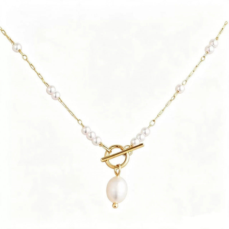 Pearl Long Necklace For Women With Copper Cable Chain And Freshwater Imitation Pearl Pendant