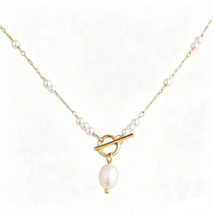 Pearl Long Necklace For Women With Copper Cable Chain And Freshwater Imitation Pearl Pendant