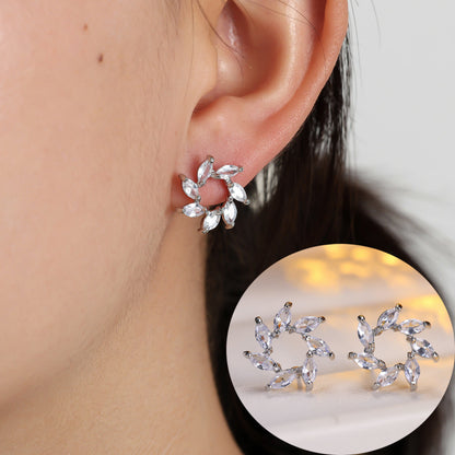 Gold Flowers Stud Earrings For Women Featuring Copper Ear Pins And Zircon Inlay