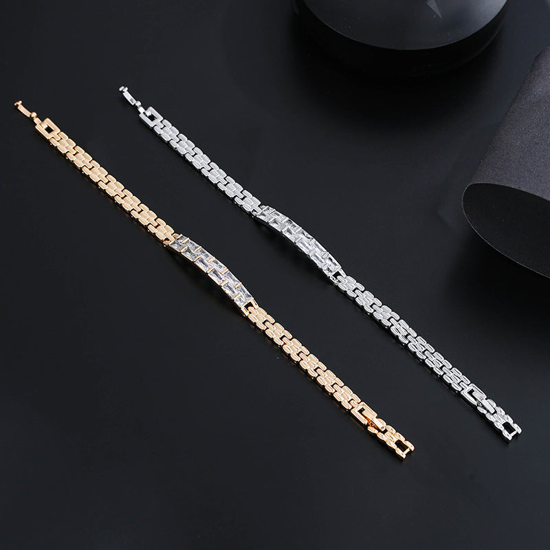 Copper Bangle With Zircon Inlay, Electroplated Gold Plating, 1 PCS Package