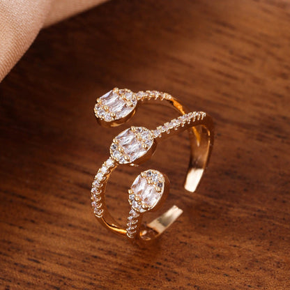 Geometric Open Rings For Women In Electroplated Copper With Rhinestone Inlay