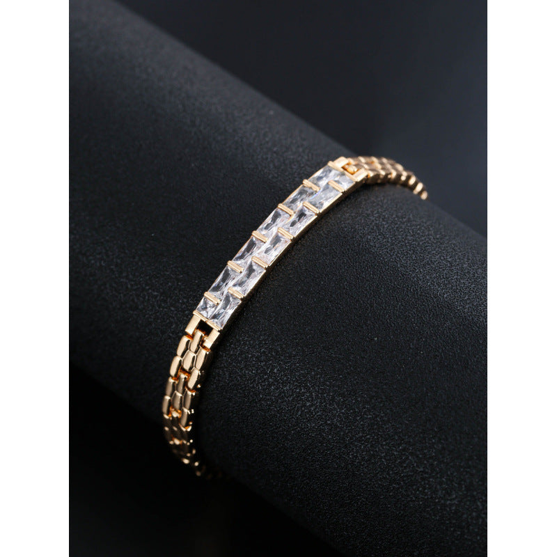 Copper Bangle With Zircon Inlay, Electroplated Gold Plating, 1 PCS Package