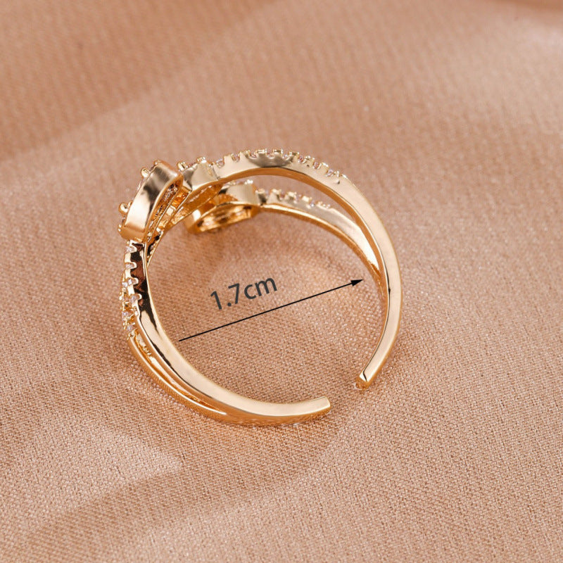 Geometric Open Rings For Women In Electroplated Copper With Rhinestone Inlay